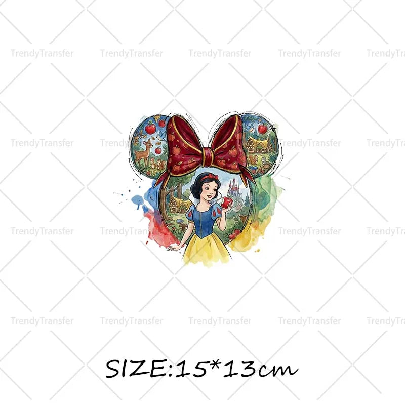 Mouse Head Princess Iron on Transfers for Clothes Heat Press Stickers Thermal Patches on Tees