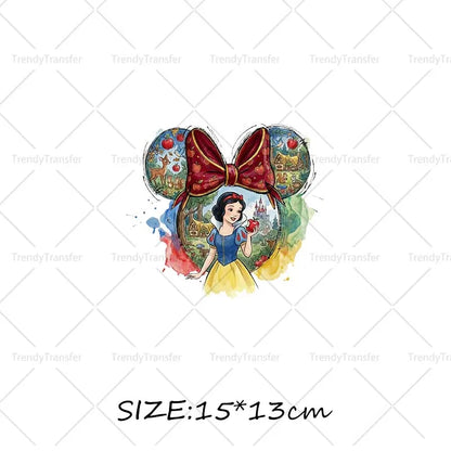 Mouse Head Princess Iron on Transfers for Clothes Heat Press Stickers Thermal Patches on Tees