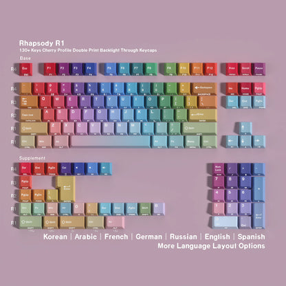Gradient Keycaps PBT Cherry Keycap Korean English German 131 Keys For Mechanical Keyboard Shine Through Side Rainbow Girl's gift