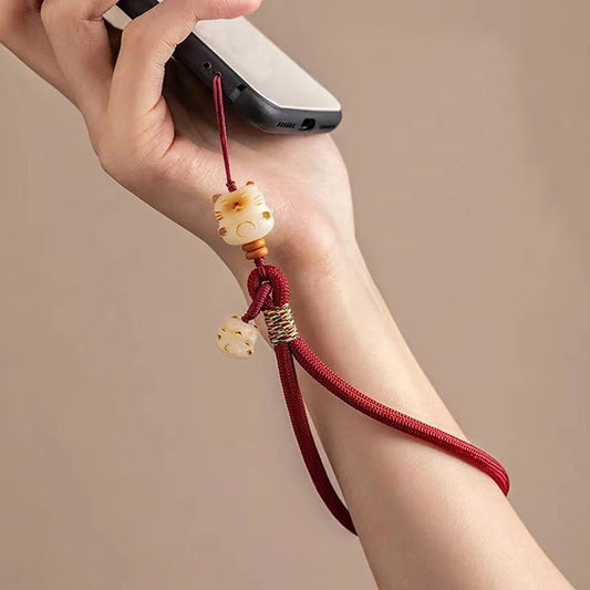 Cute Cartoon Bodhi Lucky Cat Bag Charm Phone Chain With Wrist Pendant Anti Loss Phone Case Lanyard Backpack Decoration Gift