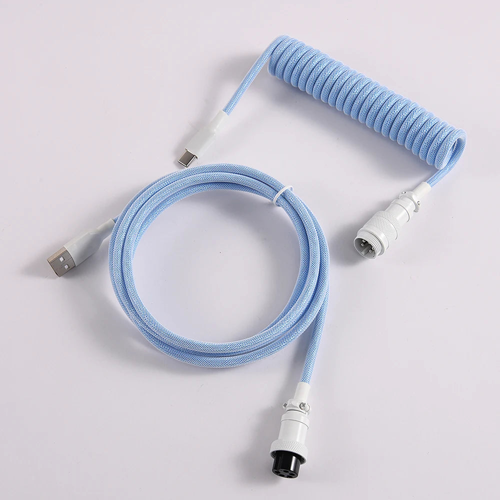 LANO Custom Paracord Coiled Mechanical Keyboard Type C Data Spring Cable GX16 Aviator Coil Spiral Usb C for Gaming Coiled Cable