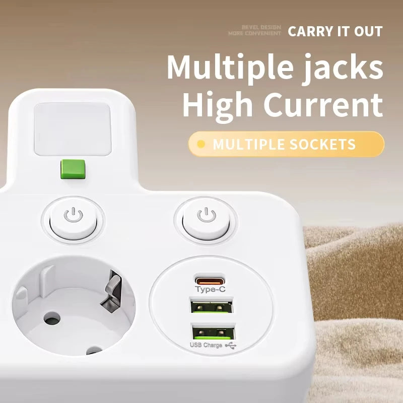 Power Strip EU Plug AC Outlets Multitap Socket Extension Cord Electrical With USB Type C PD Fast Charging Network Filter Adapter