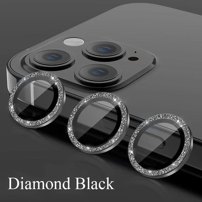 Glitter Camera Lens Protector For iPhone 15 Pro Max 14 11 12 13 Mini 9H Tempered Glass Screen Protector Cover Film Metal Ring