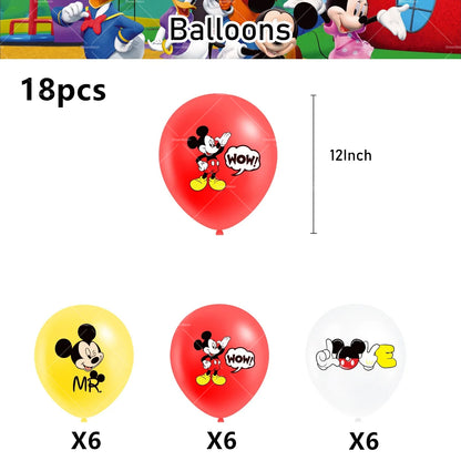 Mickey Balloon Cartoon Mouse Minnie Decorations Party Happy Birthday Banner Cake Topper Disposable Tableware Background Gift Bag
