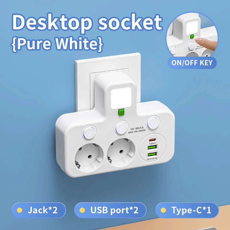 Power Strip EU Plug AC Outlets Multitap Socket Extension Cord Electrical With USB Type C PD Fast Charging Network Filter Adapter