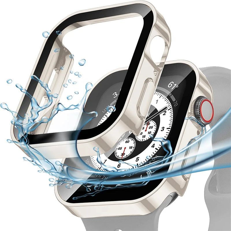 Tempered Glass Case for Apple Watch 45mm 41mm 44mm 40mm Screen Protector Cover Waterproof Hard Bumper iWatch Series 4 5 SE 6 7 8