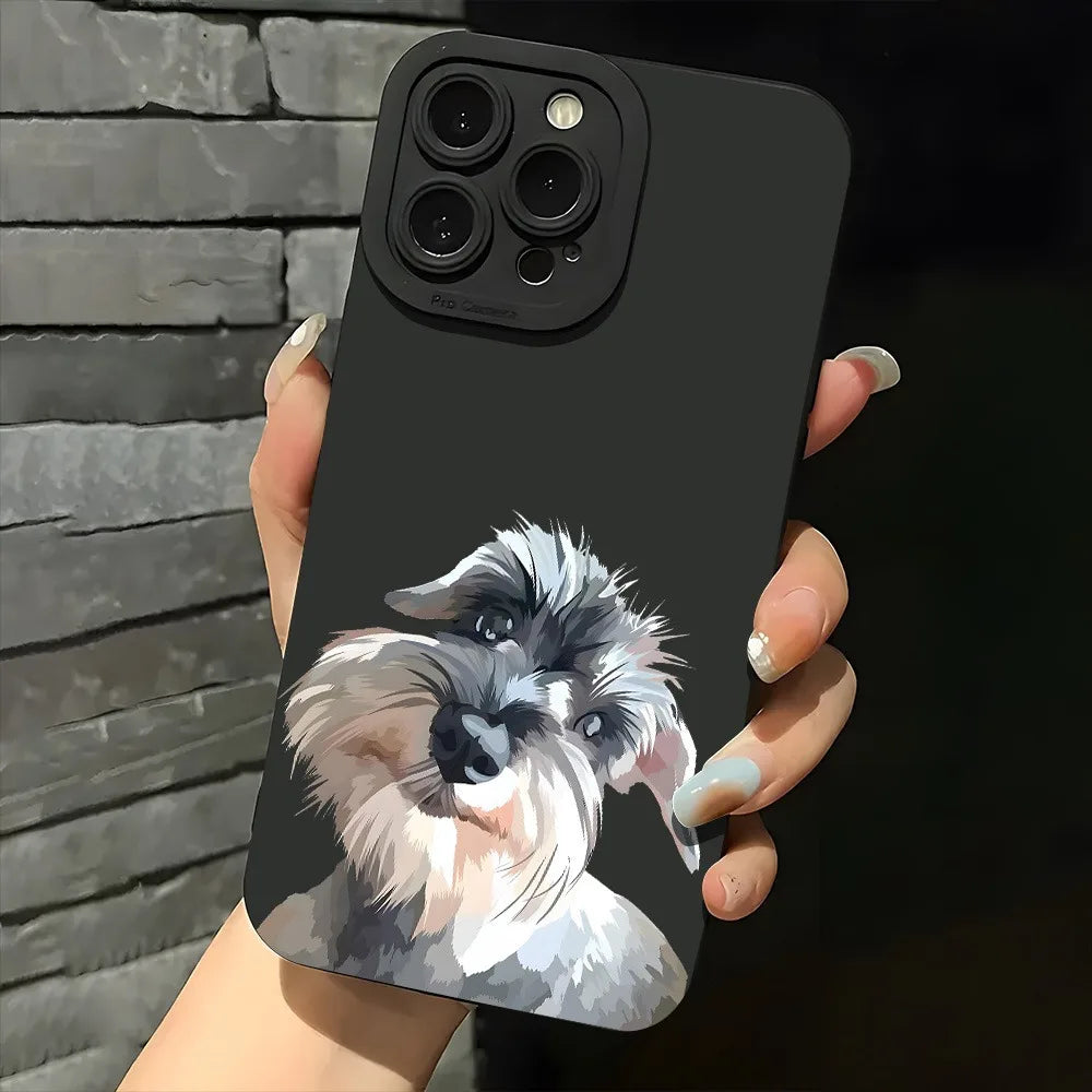 Cute Schnauzer Dog Pattern Phone Case For iPhone 17 16 15 14 11 Pro Max 12 13 Mini X XS XR 16e Shockproof Soft Silicone Cover
