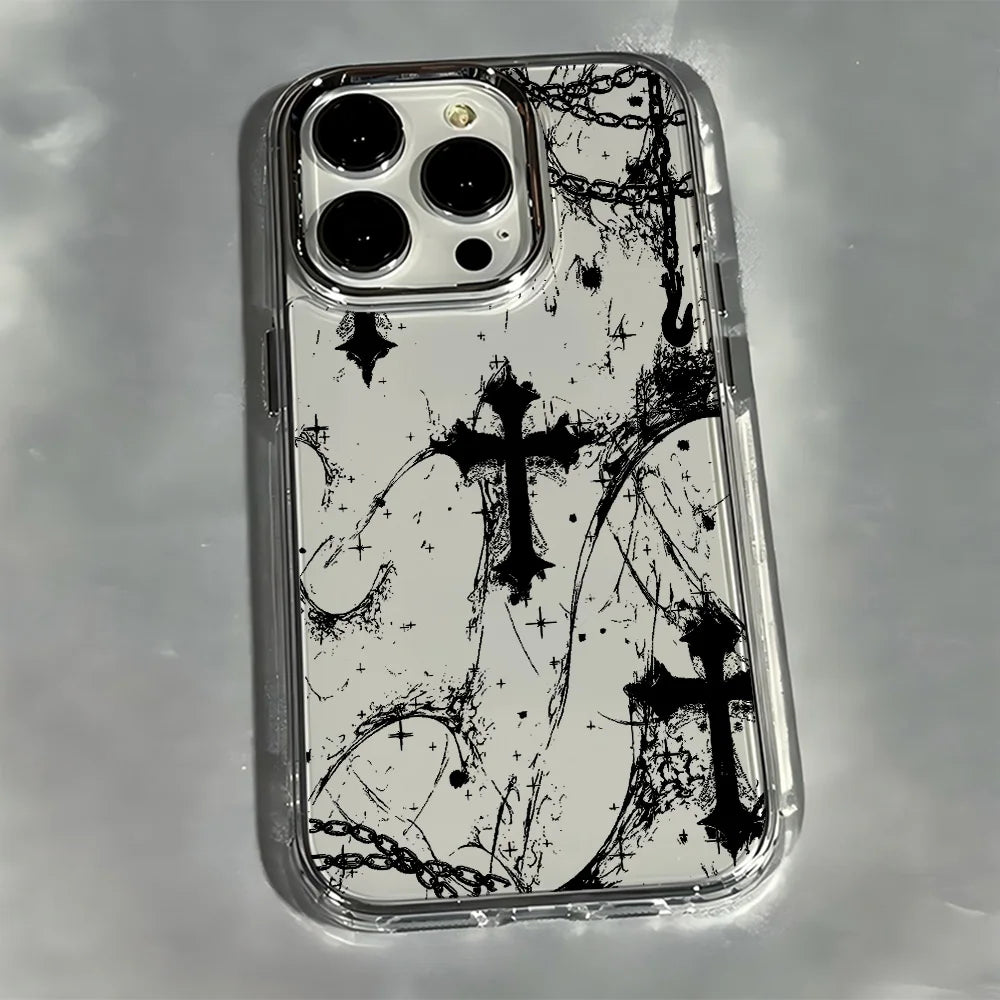 Luxury Dark Gothic Cross Mark Phone Case For iPhone 17 16e 16 15 14 13 12 11 mini Pro Max X XR XSMAX 8 7 Air Plus Soft Cover