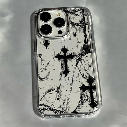 Luxury Dark Gothic Cross Mark Phone Case For iPhone 17 16e 16 15 14 13 12 11 mini Pro Max X XR XSMAX 8 7 Air Plus Soft Cover