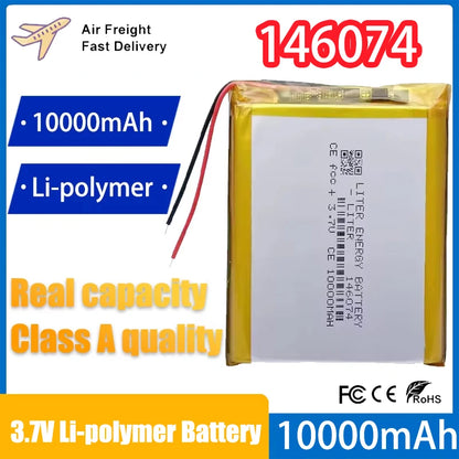 3.7V 10000mAh 146074 Li-polymer Battery 136074 Rechargeable Polymer Lithium Batteries for Power Bank Toy GPS Laptop Lights Diy
