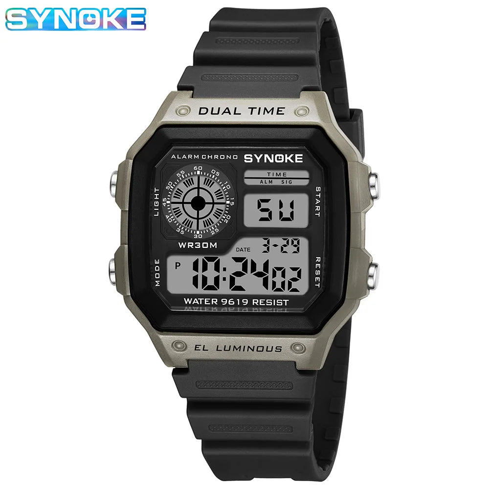SYNOKE Digital Watches Men Sports Luminous Multifunction Waterproof Chrono Wristwatch Outdoor and Running Student Seven Light