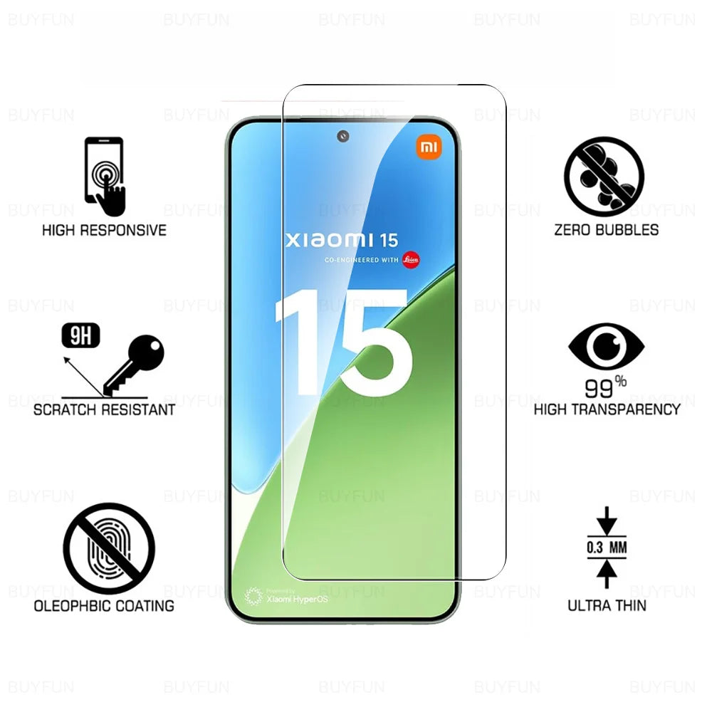 4Pcs Tempered Glass For Xiaomi 15 Cover Screen Protector Xiaomi Mi 15 Fingerprint Unlock Glass Xiaomi15 5G Global Case Friendly