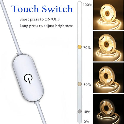 COB Light LED Strip 5V Diode DIY Lamp Tape USB Flexible Ribbon Touch Sensor Control Dimmer Linear Lightings 320LED High Density