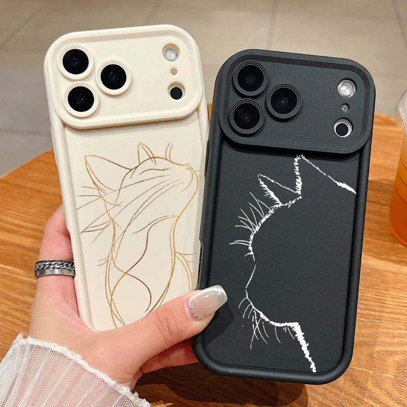 Artistic Line Cat Case For OPPO Reno 13 14 11 12F 11F 13F Realme C53 C55 C65 C63 C67 C71 15T 14 Plus A78 A58 A79 A60 A6 A5 Pro