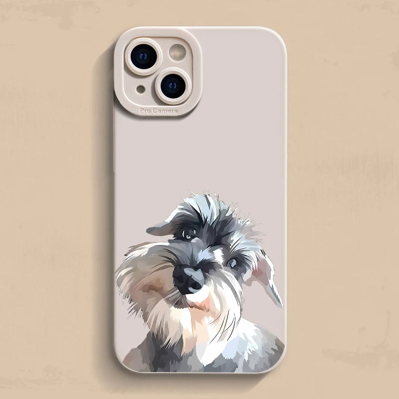 Cute Schnauzer Dog Pattern Phone Case For iPhone 17 16 15 14 11 Pro Max 12 13 Mini X XS XR 16e Shockproof Soft Silicone Cover
