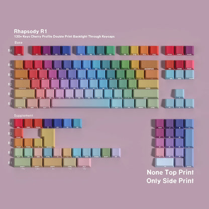 Gradient Keycaps PBT Cherry Keycap Korean English German 131 Keys For Mechanical Keyboard Shine Through Side Rainbow Girl's gift