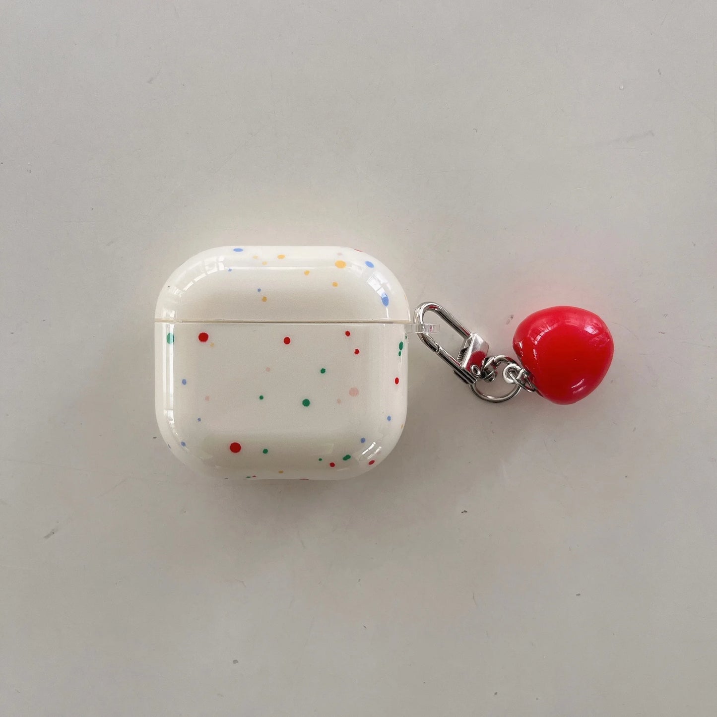 Korean Fashion Color Splash Ink Polka Dot Pure Color with Ring and Tomato Pendant Cover for AirPods 1 2 3 4 Pro 2 Pro 3