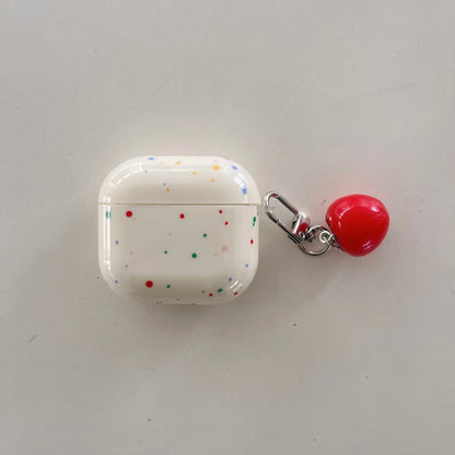 Korean Fashion Color Splash Ink Polka Dot Pure Color with Ring and Tomato Pendant Cover for AirPods 1 2 3 4 Pro 2 Pro 3