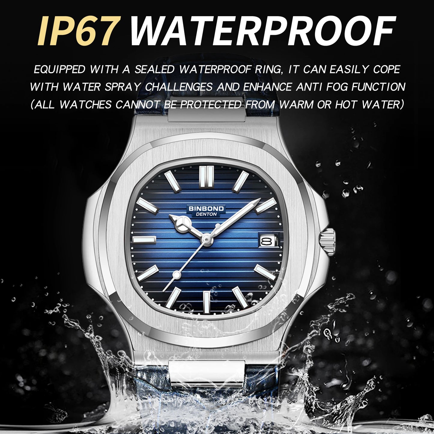 BINBOND precise quartz wristwatches for men luxury luminous waterproof auto date leather strap durabble men's watch casual reloj