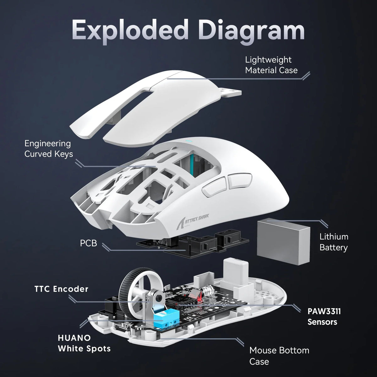 Tri-Mode Connection 2.4GHz/Wired/Bluetooth PAW3311 22000DPI 400IPS RGB  PC Gaming Mouse