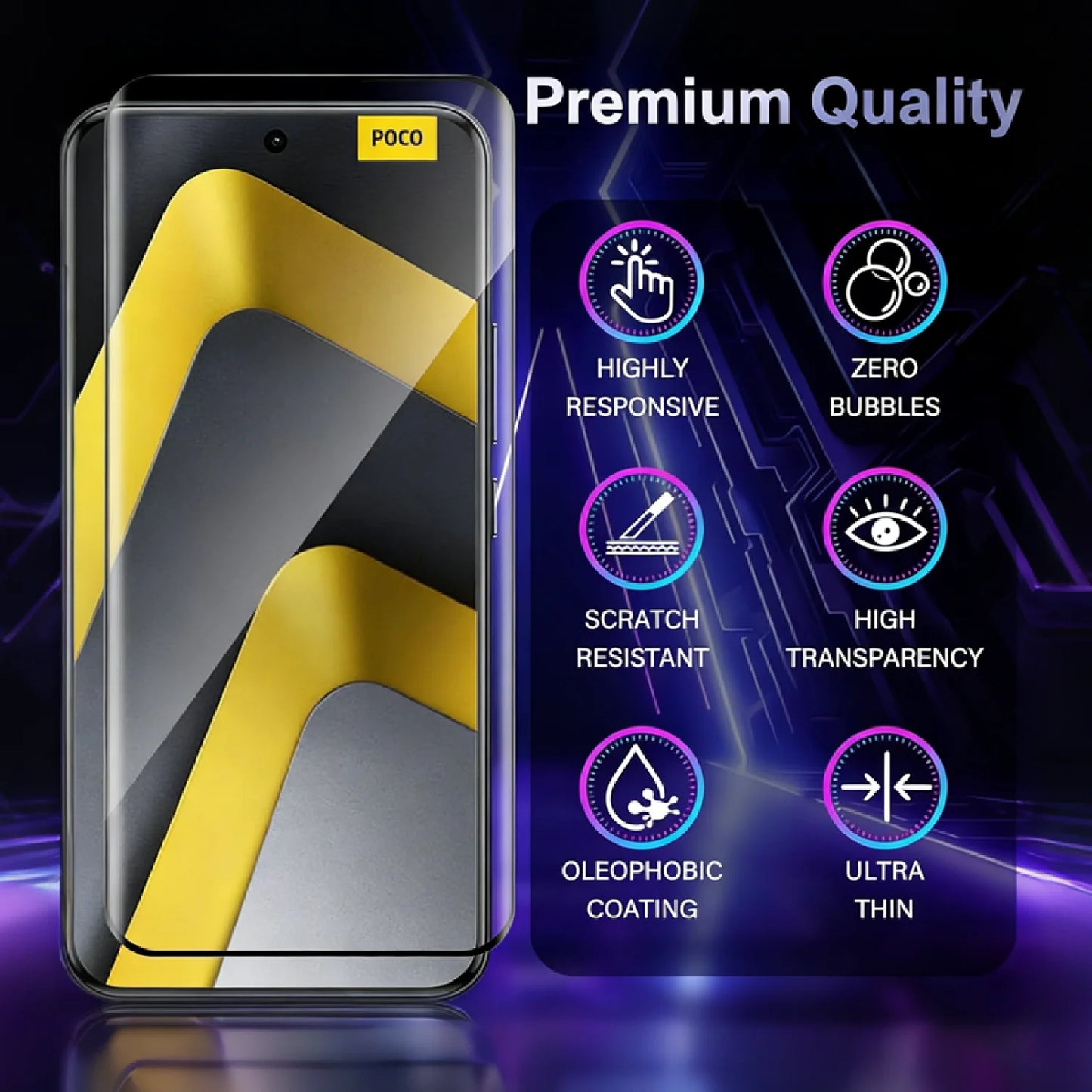 For Poco M8 Tempered Glass Screen Protector 6.77inch Full Curved Protective Film