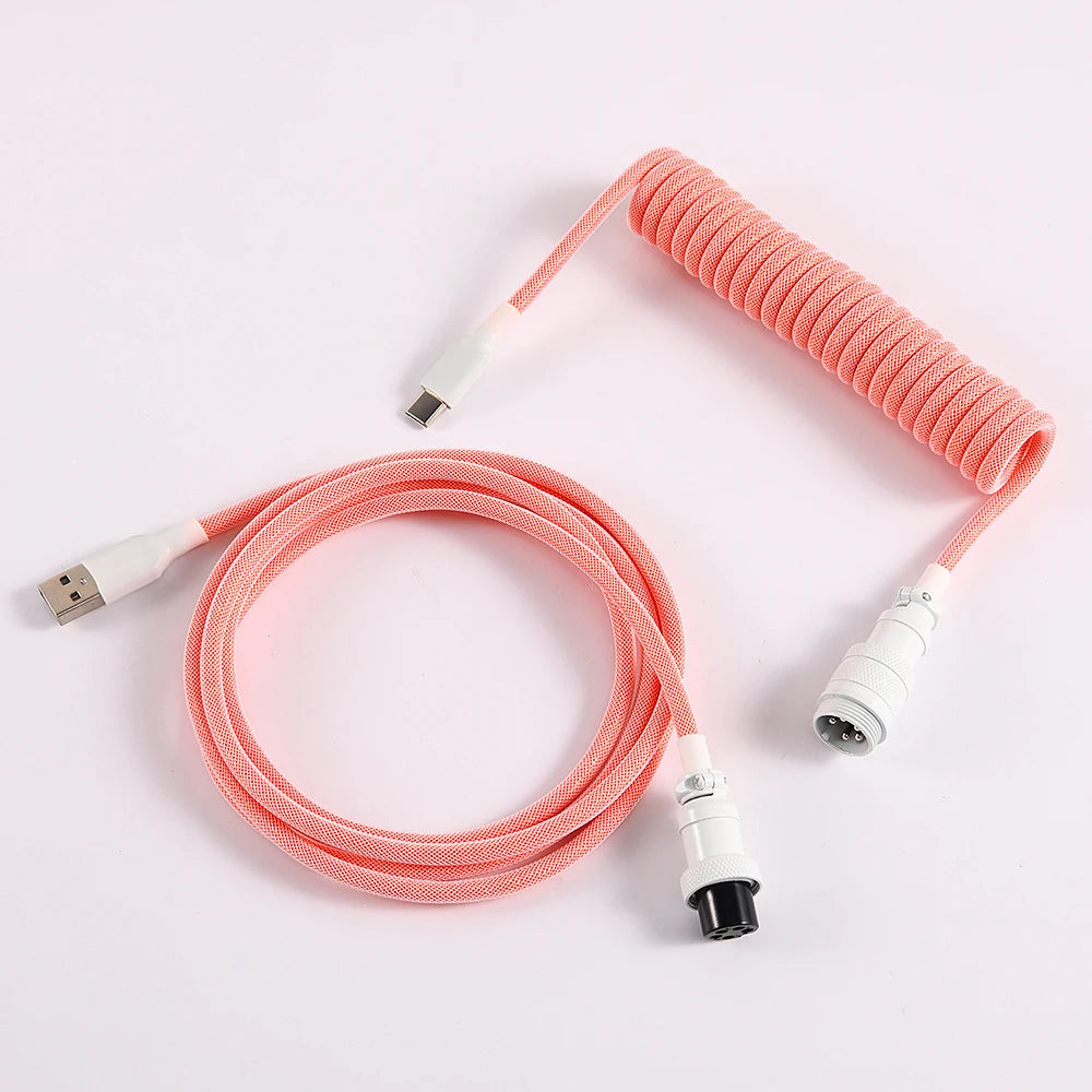 LANO Custom Paracord Coiled Mechanical Keyboard Type C Data Spring Cable GX16 Aviator Coil Spiral Usb C for Gaming Coiled Cable