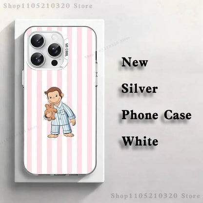 Curious G-George Monkey Phone Case For iPhone 17,16,15,14,13,12,X,8,Pro,Max,Plus,E,SE4,Air,Mini White IMD Matte