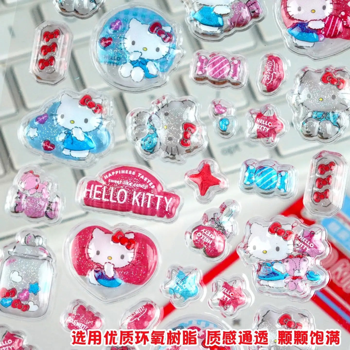 Kawaii Hello Kitty 3D Relief Stickers Cute Phone Case Laptop Water Bottle Decorations Stickers School Stationery Supplies