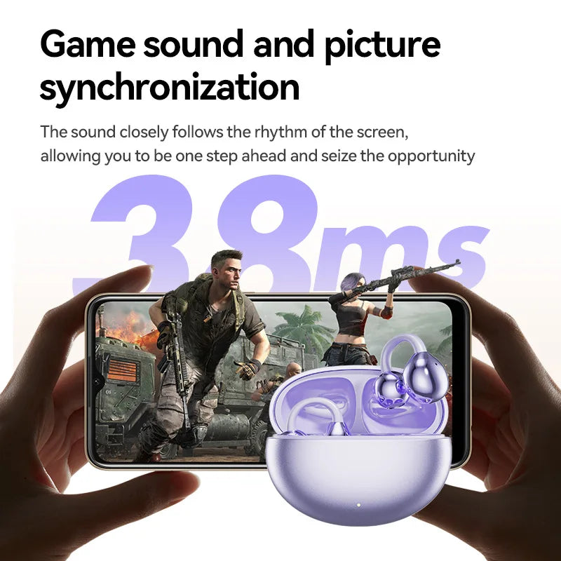 Fone Bluetooth Headset 5.3 Wireless Bone Conduction Headphones Clip Ear Music Noise Canceling HD Call Sports Gaming Earphone