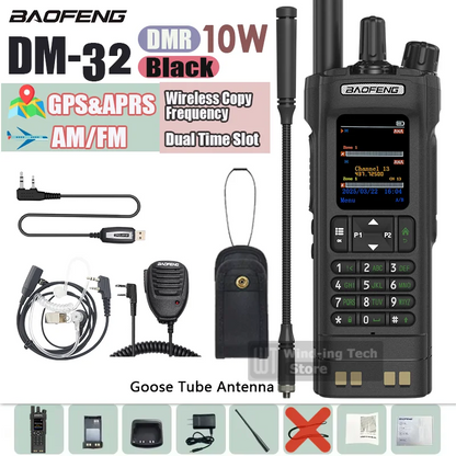 1PCS/2PCS BAOFENG DM-32 DMR Digital Walkie Talkie GPS APRS Dual Mode Analog TDMA Dual Time Slot AES256 Type-C AM Black Ham Radio