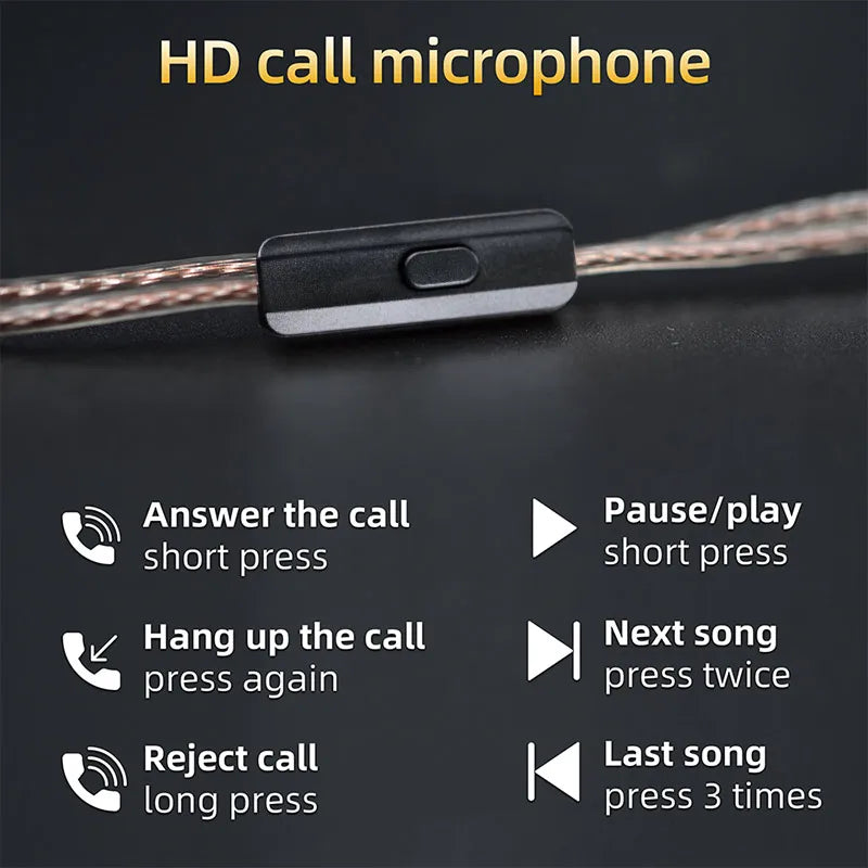 For KZ ZS10 ZSN ZEX In Ear Cable High-Purity Oxygen-Free Copper Twisted Earphones Cable 2pin Cable Silver Plated Cable With Mic
