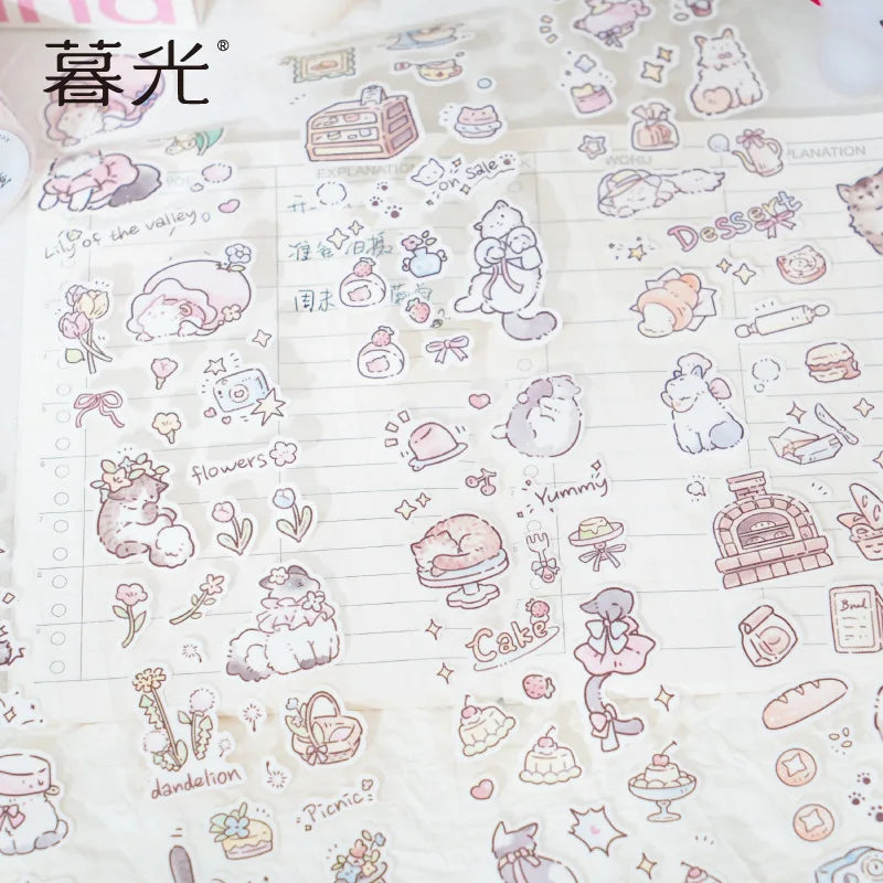 Mr.Paper，200cm/Roll， Cute cat cartoon illustration sticker tape, DIY collage scrapbook, diary, phone case decoration tape Gifts