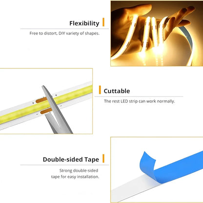 COB Light LED Strip 5V Diode DIY Lamp Tape USB Flexible Ribbon Touch Sensor Control Dimmer Linear Lightings 320LED High Density