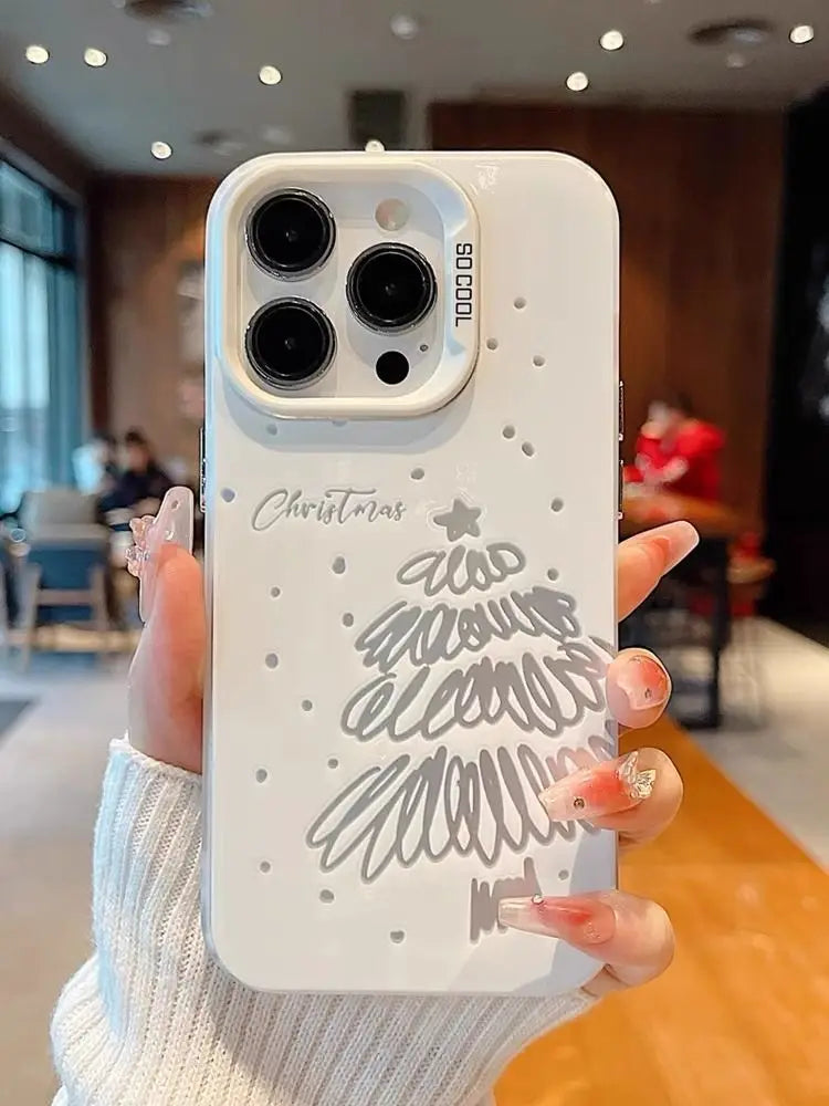 Wave Point Christmas Tree Drop Proof Matte Phone Case For iPhone 16 15 14 13 12 11 Pro Max XR XS MAX 7 8 PLUS MINI Acrylic Cover