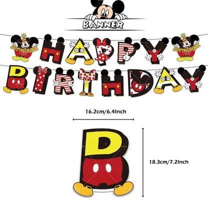 Mickey Balloon Cartoon Mouse Minnie Decorations Party Happy Birthday Banner Cake Topper Disposable Tableware Background Gift Bag