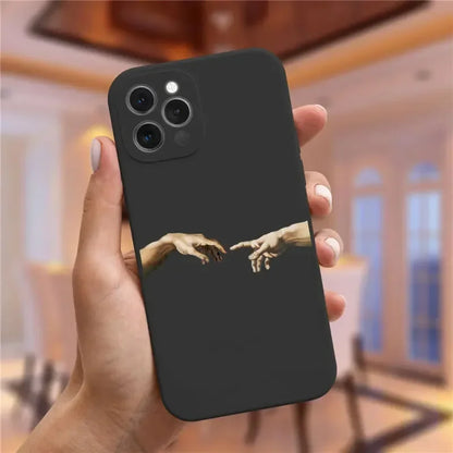 Art Fresco Michelangelo Creation of Adam Phone Case For iPhone 16 14 13 11 12 15 Pro Max Mini XR SE3 15 Plus David Lines Covers