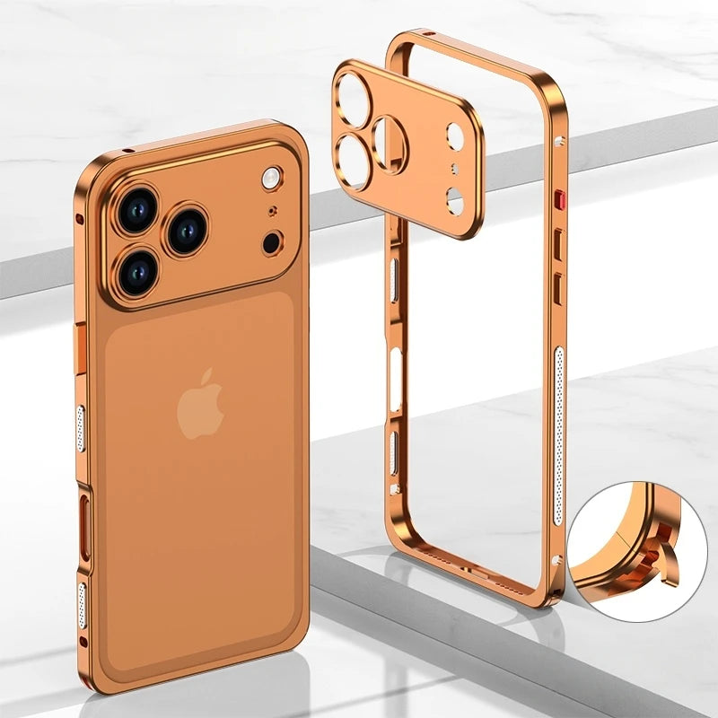 Luxury Metal Alloy Lens Protect Frame Phone Case For iPhone 17 Air 16 15 14 13 12 Pro Max Plus Silicone Lining Shockproof Bumper