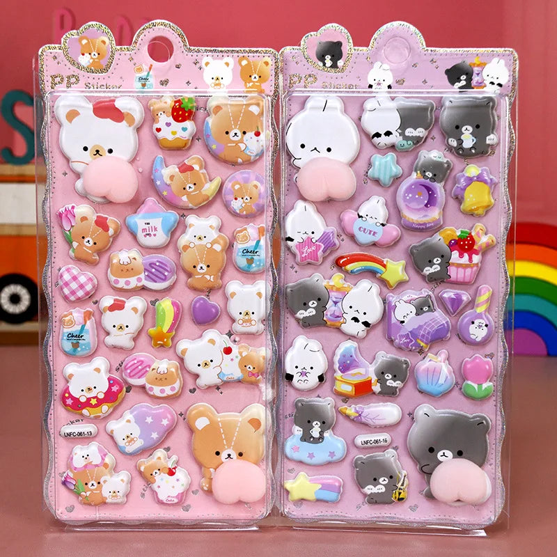 2sheets Cartoon Sticker 3D PVC Hollow Puffy Squishy Rabbit Capybara Bear For Phone Case Laptop Decoration Journal DIY Collage