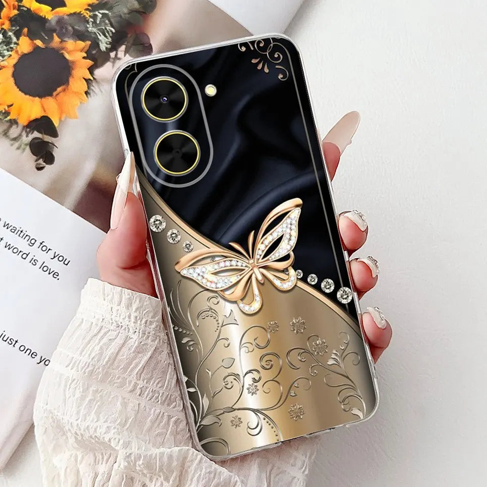 For Cover Xiaomi Redmi A5 4G / Poco C71 Phone Case Colorful Flower Butterfly Love Heart Lxuru Women Fashion Soft Clear Silicone