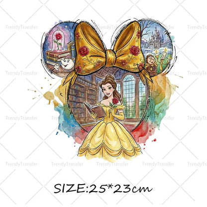 Mouse Head Princess Iron on Transfers for Clothes Heat Press Stickers Thermal Patches on Tees