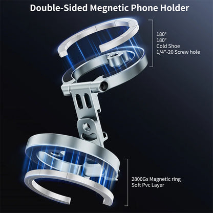 New Dual-Sided Magnetic Phone Holder w ColdShoe 1/4"-20 For MagSafe iPhone 16 15 14 Android Tripod Gym Car Holder Phone Stand