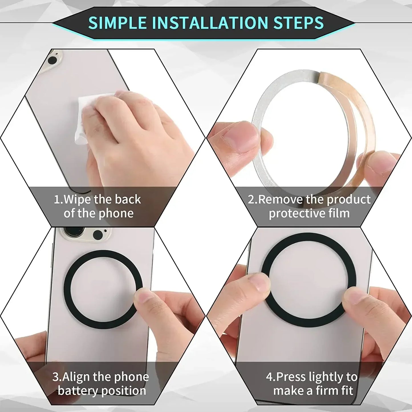 1-10PCSUniversal Strong Magnetic Ring Plate for MagSafe Wireless Charger 3M Adhesive Iron Sheet Sticker Car Phone Holder Mount
