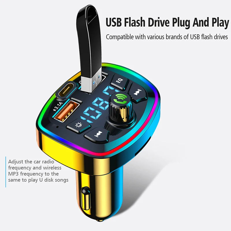Car Bluetooth 5.0 FM Transmitter Wireless Adapter Mic Audio Receiver Auto MP3 Player 2.1A Dual USB Fast Charger Car Accessories
