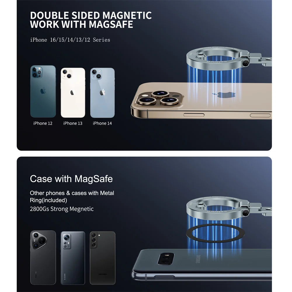 New Dual-Sided Magnetic Phone Holder w ColdShoe 1/4"-20 For MagSafe iPhone 16 15 14 Android Tripod Gym Car Holder Phone Stand