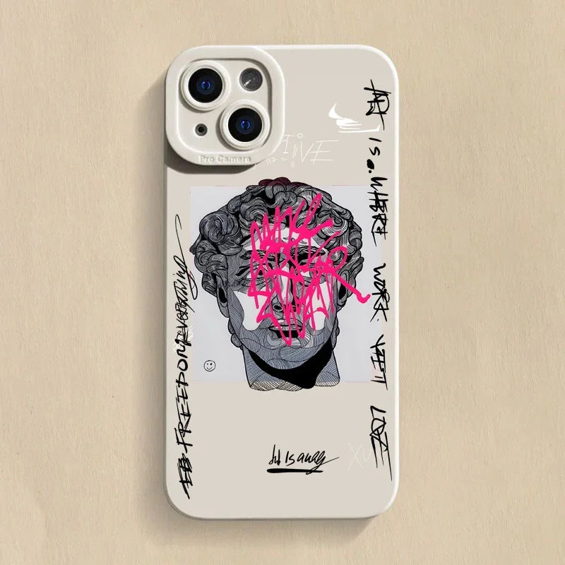 Graffiti Great Art Aesthetic David Mona Lisa Soft Phone Case For iPhone 15 14 13 12 11 16 Pro Max XR X XS 7 8 15 Plus SE Cover