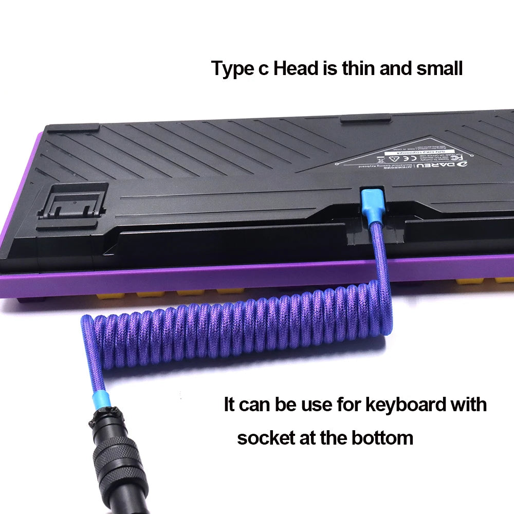 LANO Custom Paracord Coiled Mechanical Keyboard Type C Data Spring Cable GX16 Aviator Coil Spiral Usb C for Gaming Coiled Cable