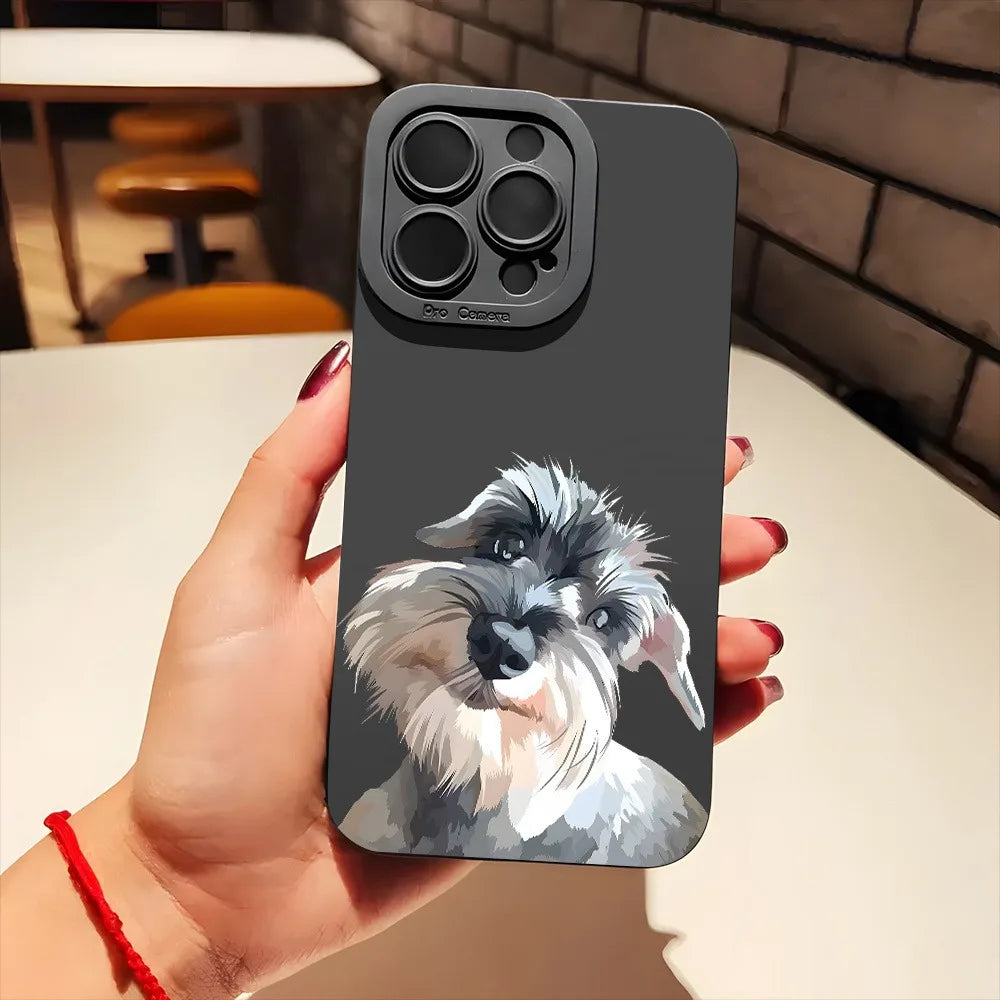 Cute Schnauzer Dog Pattern Phone Case For iPhone 17 16 15 14 11 Pro Max 12 13 Mini X XS XR 16e Shockproof Soft Silicone Cover