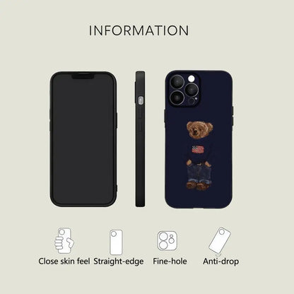 American Teddy Bear-P-POloS Phone Case Black Silicone Matte Phone Case For Iphone 17 Air 16 15 14 13 12 11 Pro Max TPU Soft Case