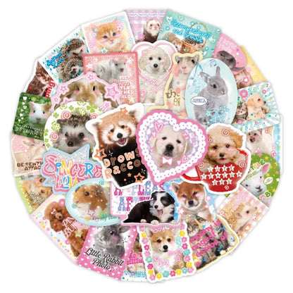 50 Sheets Kawaii Pet Sticker Set Cute Hamster Cat Animal Doodle for Journal Phone Case Luggage Decoration Scrapbooking Supplies