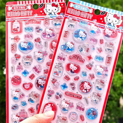 Kawaii Hello Kitty 3D Relief Stickers Cute Phone Case Laptop Water Bottle Decorations Stickers School Stationery Supplies